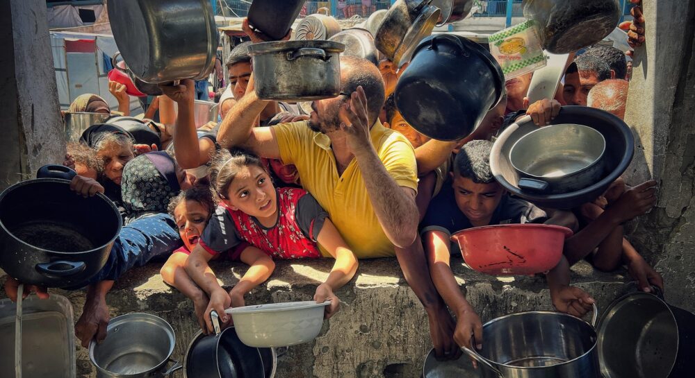 lining up for food in gaza