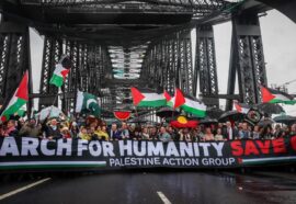 March for Humanity. Sydney Harbour Bridge solidarity demonstration for Palestine. 2 August 2025