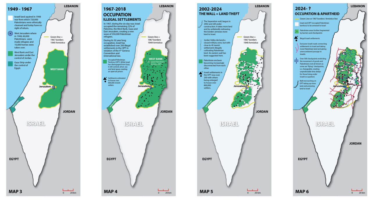 Map of Palestine disappearing from 1947 to 2024