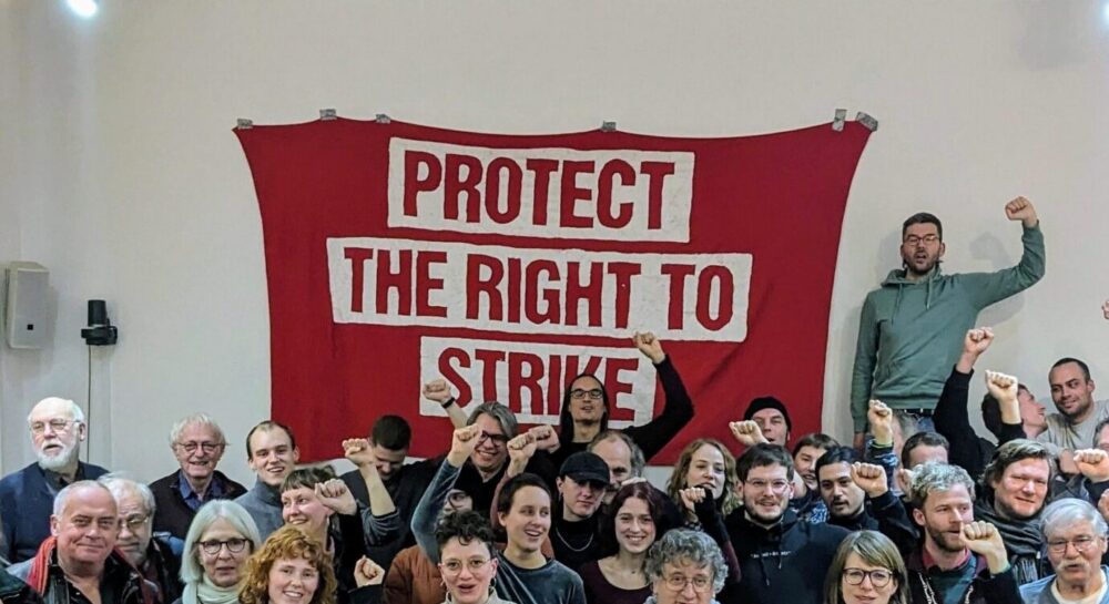 Protect the right to strike banner